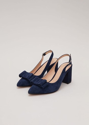 Phase Eight Bow Front Slingback Block Heels Navy Canada | WGLKHA-874